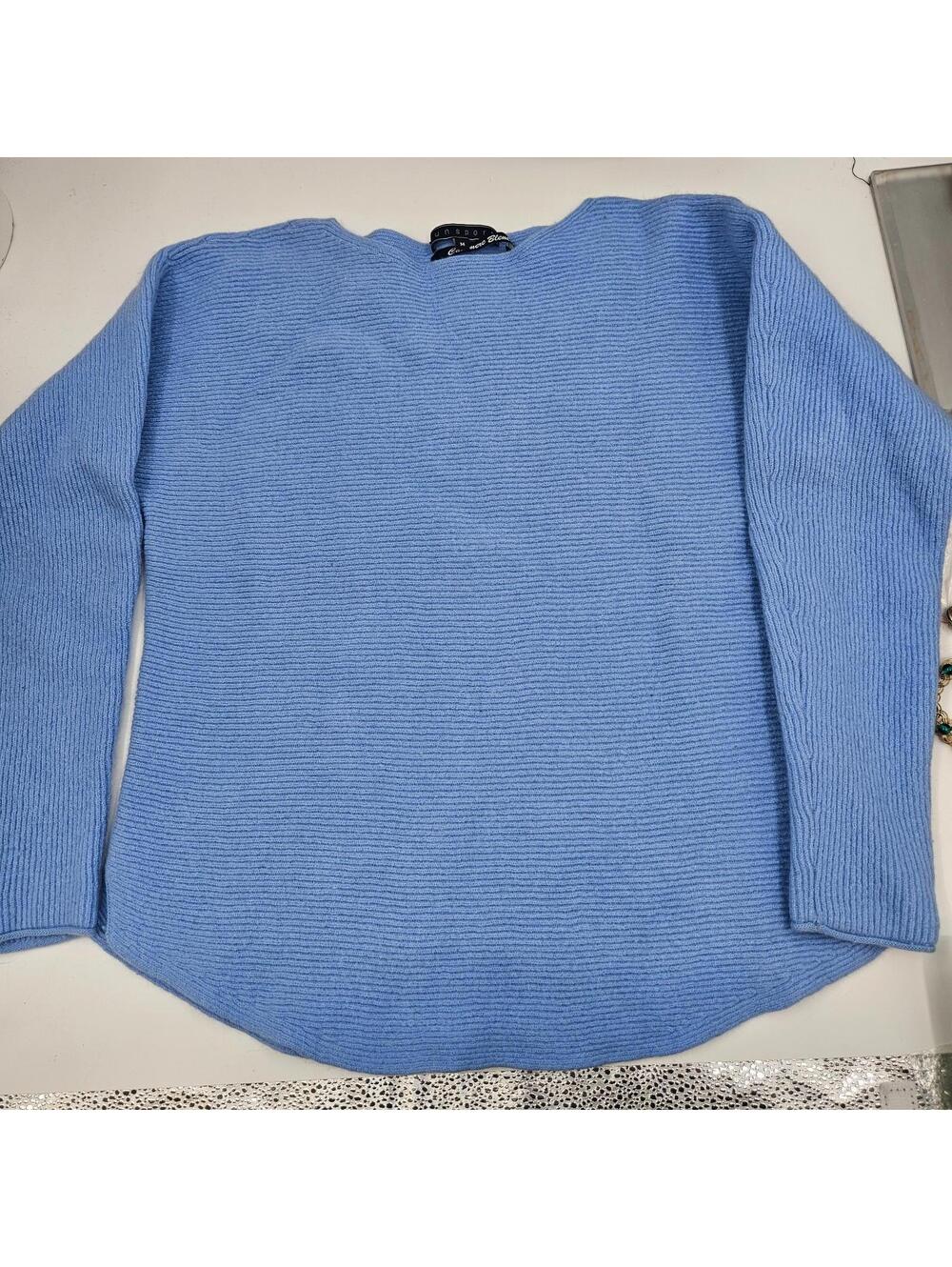 Cashmere Blend Ribbed Knit Sweater Funsport Women’s Soft Blue Soft Stretch Sz M